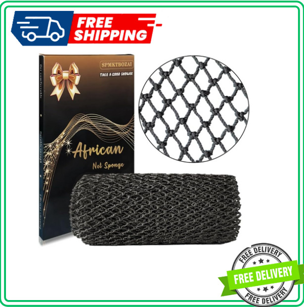 Authentic African Net Sponge – Exfoliating Bath Body Scrubber (Black)