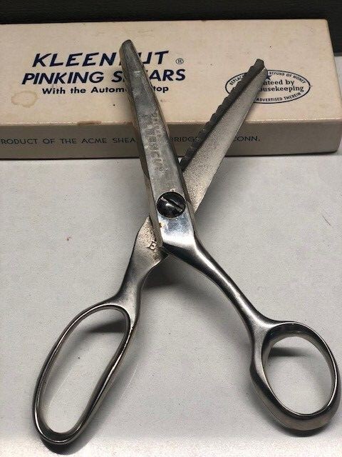 Vintage Kleencut Pinking Shears Fabric Scissors with Automatic Stop Original Box