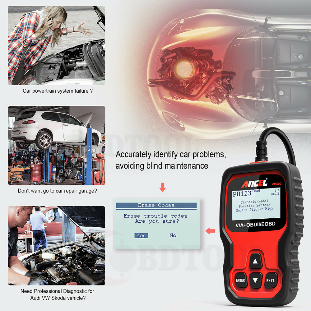 ANCEL VD500 OBD II Full System Check Engine Light EPB ABS SRS Diagnostic Scanner