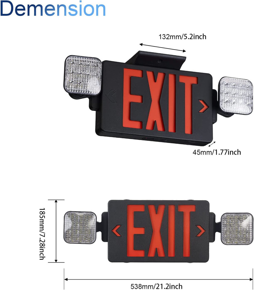 GZRUIYANG Black Housing Exit Sign with Emergency Lights Red, LED Emergency Exit