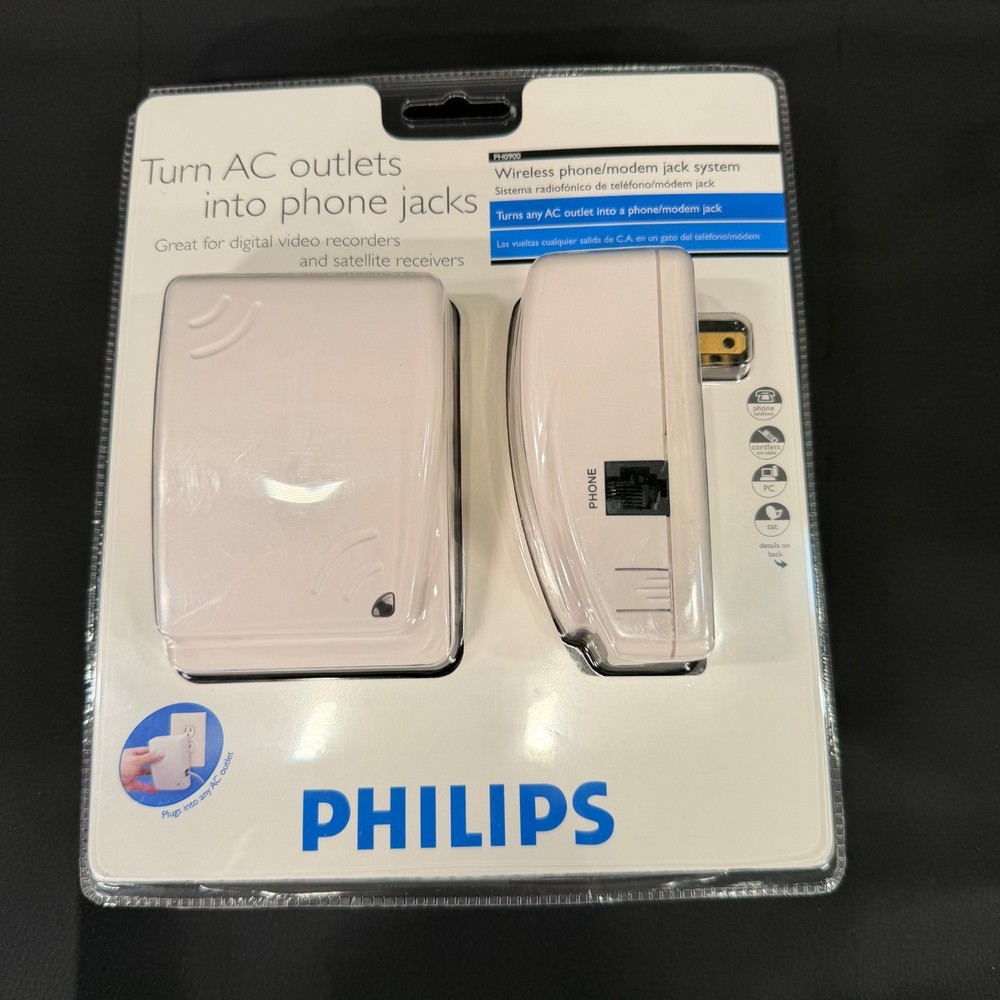 Philips Wireless Modem Jack Sys. PH0900 Turn AC Outlets into Phone Jacks Sealed!
