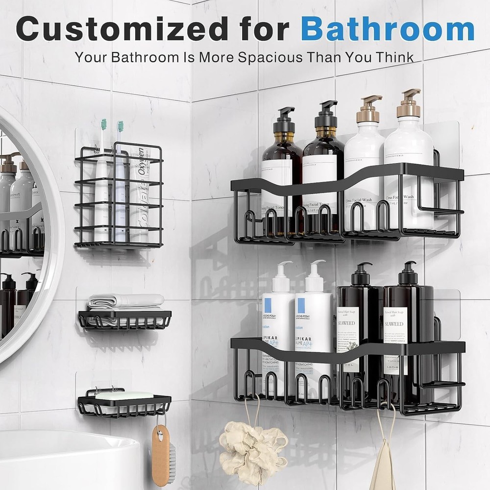 Versatile Adhesive Shower Storage – 5 Pack Set, 40 lb Capacity, Modern Design