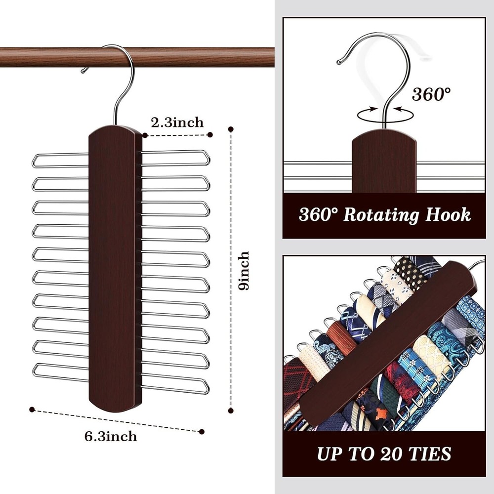 2 Pack Tie Hanger with 40 Hooks, Space Saving Necktie Organizer for Men, Large C
