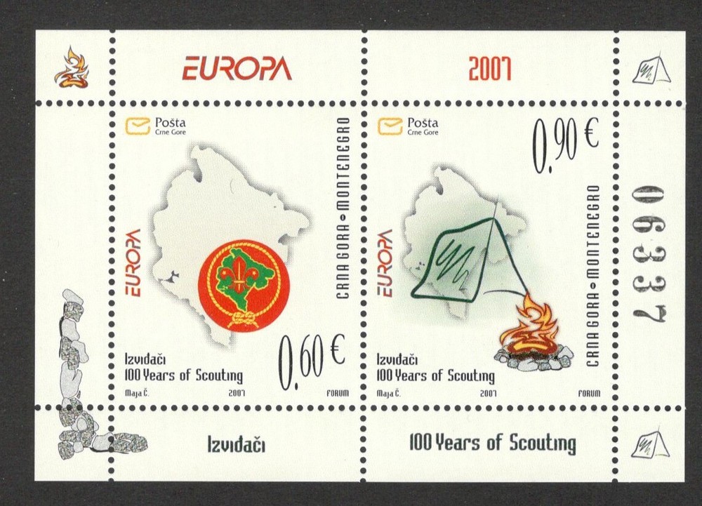 MONTENEGRO-MNH BLOCK -EUROPA CEPT-SCOUTING- SCOUTS - MAP-2007.