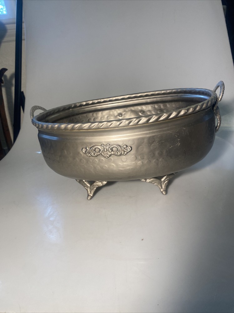 Hammered Metal Planter, Footed /Elephants