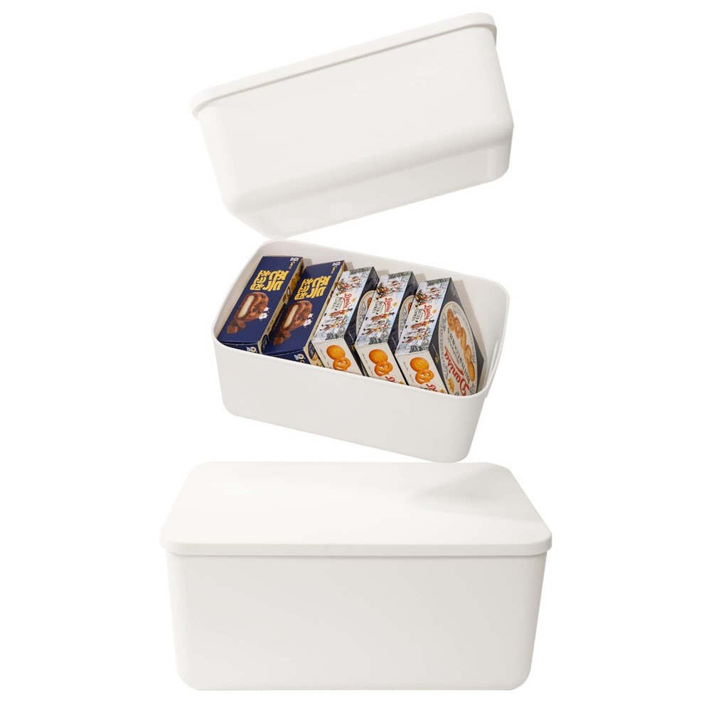Plastic Storage Baskets Bins Boxes With Lids,Organizing Container White Stora...