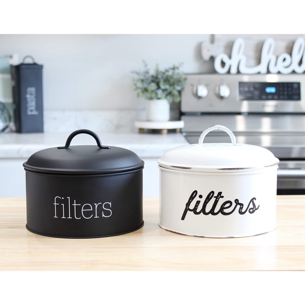 AuldHome Design Basket Coffee Filter Holder (Black), Enamel Filter Storage Co...
