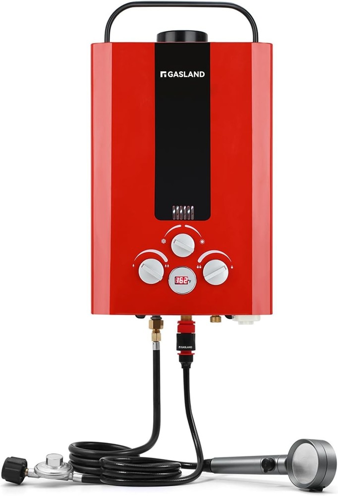 GASLAND 6L Outdoor Tankless Water Heater Propane Gas Portable Camping Shower RED