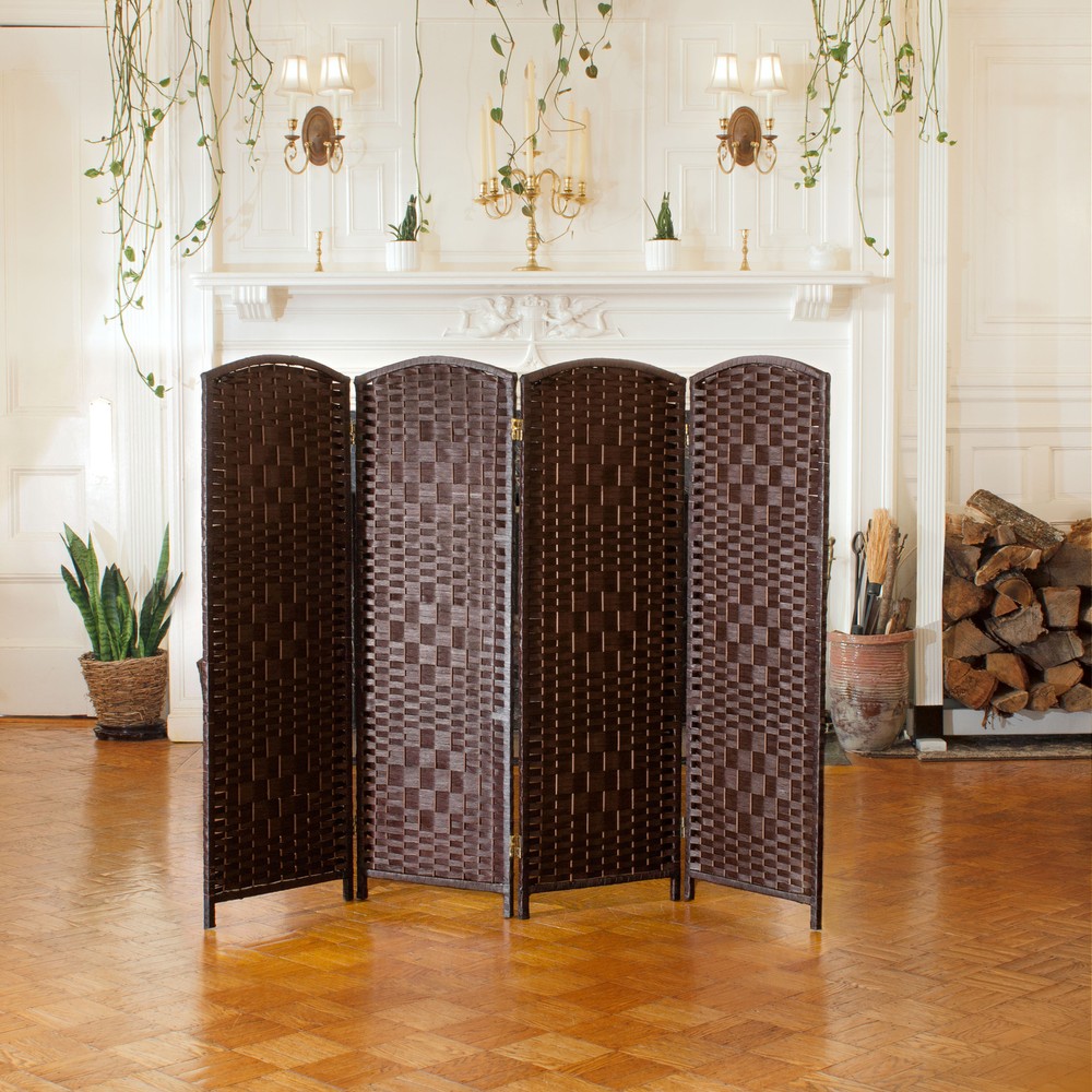 4 ft. Short Diamond Weave Fiber Folding Screen - Dark Mocha - 4 Panel