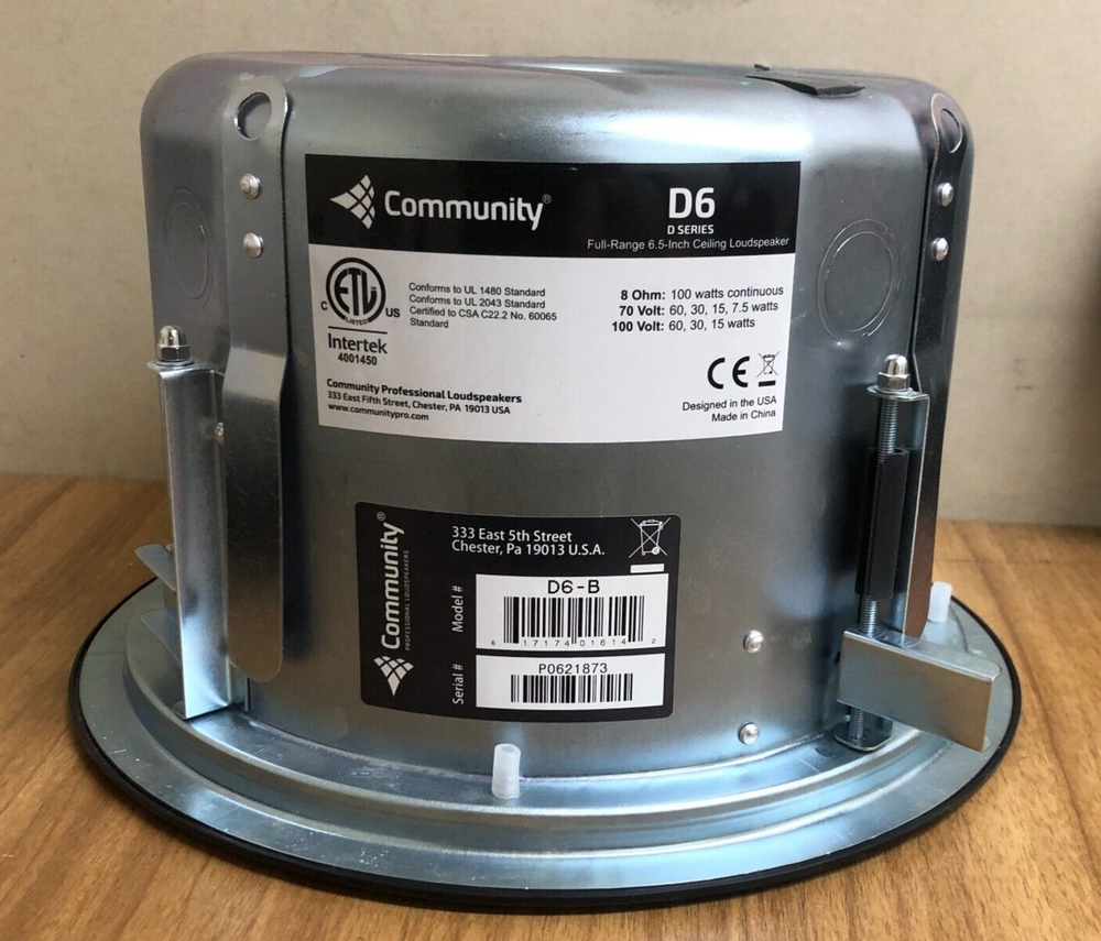 Community D6-B 6.5" 2-Way High Output Ceiling Speaker, Black