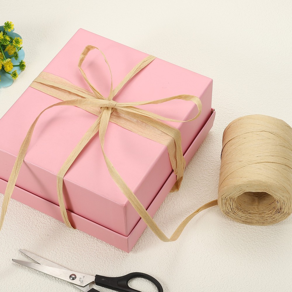 Raffia Ribbon 109 Yard, 3 Roll Natural Packing Paper Twine String, Multicolor