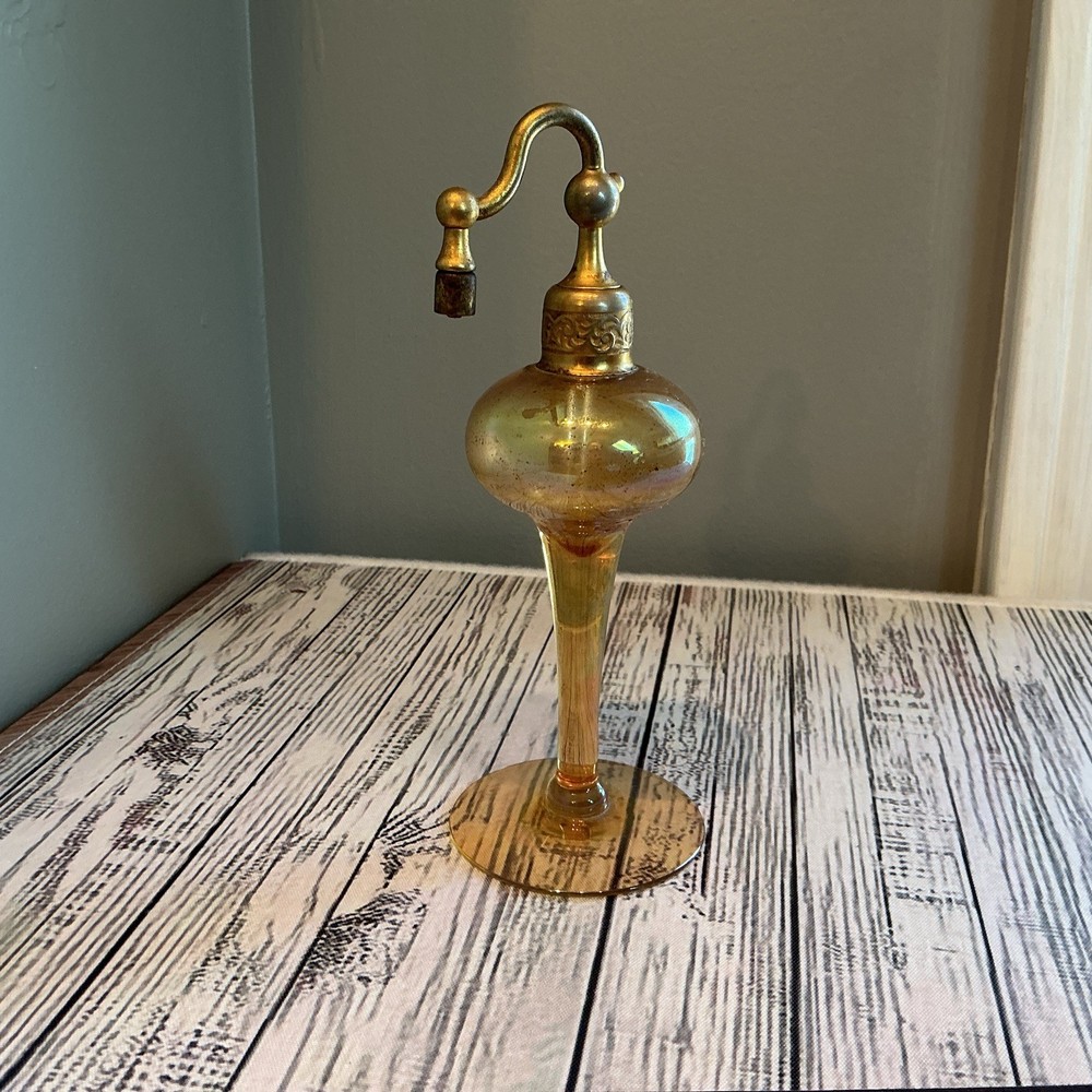 Vintage Signed DeVilbiss Art Deco Atomizer Iridescent Glass Perfume Bottle