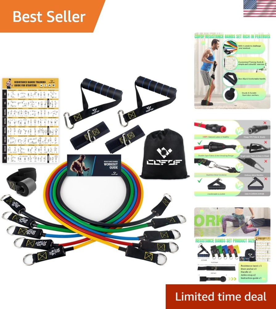 Versatile Resistance Bands Set with Yellow Handles - 10 to 150 lbs Strength