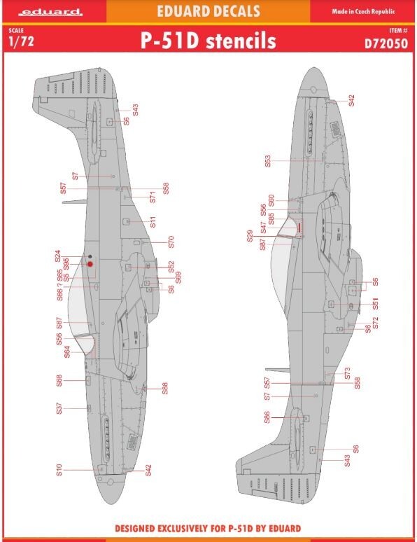 Eduard 1/72 P-51D WWII Stencils Technical Data Waterslide Decals D72050 (Eduard)