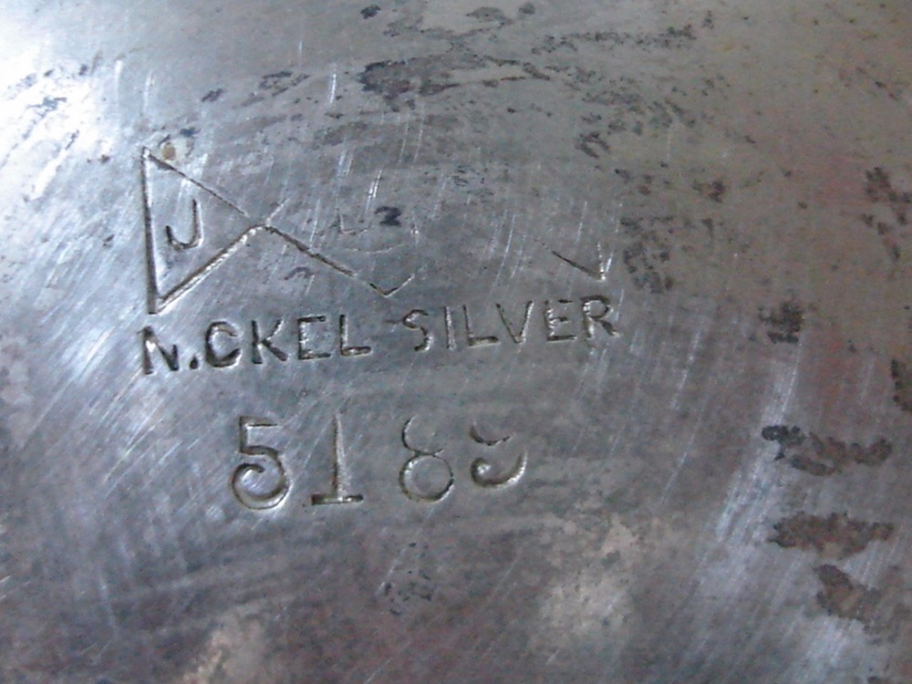 ANTIQUE NICKEL SILVER FTD. BOWL WITH COLONIAL FIGURES REPOUSSE BORDER!