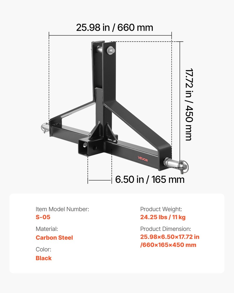 VEVOR 3 Point 2" Receiver Trailer Hitch Category 1 Tractor Quick Hitch Drawbar