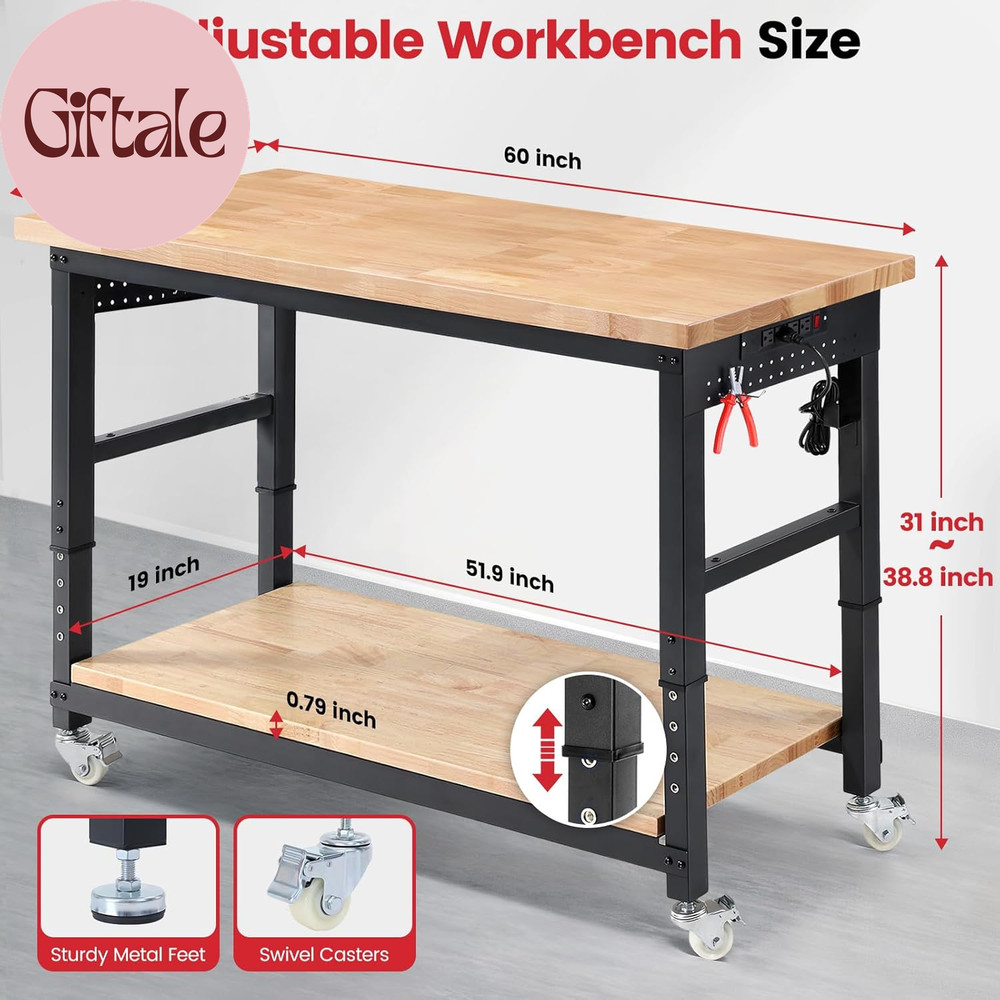 Work Bench for Garage Adjustable Workbenches with Storage 60 Inch Garage Workben