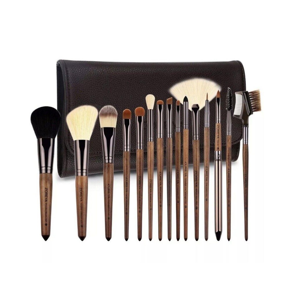 Makeup Brush Sets ,15pcs Unique Walnut Makeup Brushes with Nobility