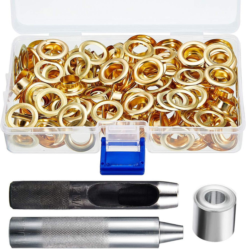 Pangda 100 Sets Grommet Eyelets Tool Kit, Grommet Setting Tool and Eyelets