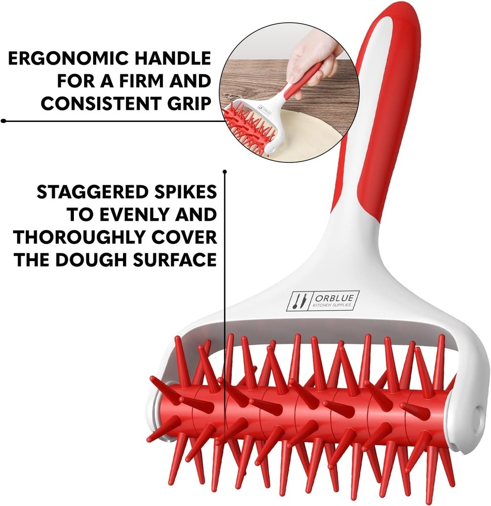 Pizza Dough Docker, Pastry Roller with Spikes, Pizza Docking Tool Passion Red