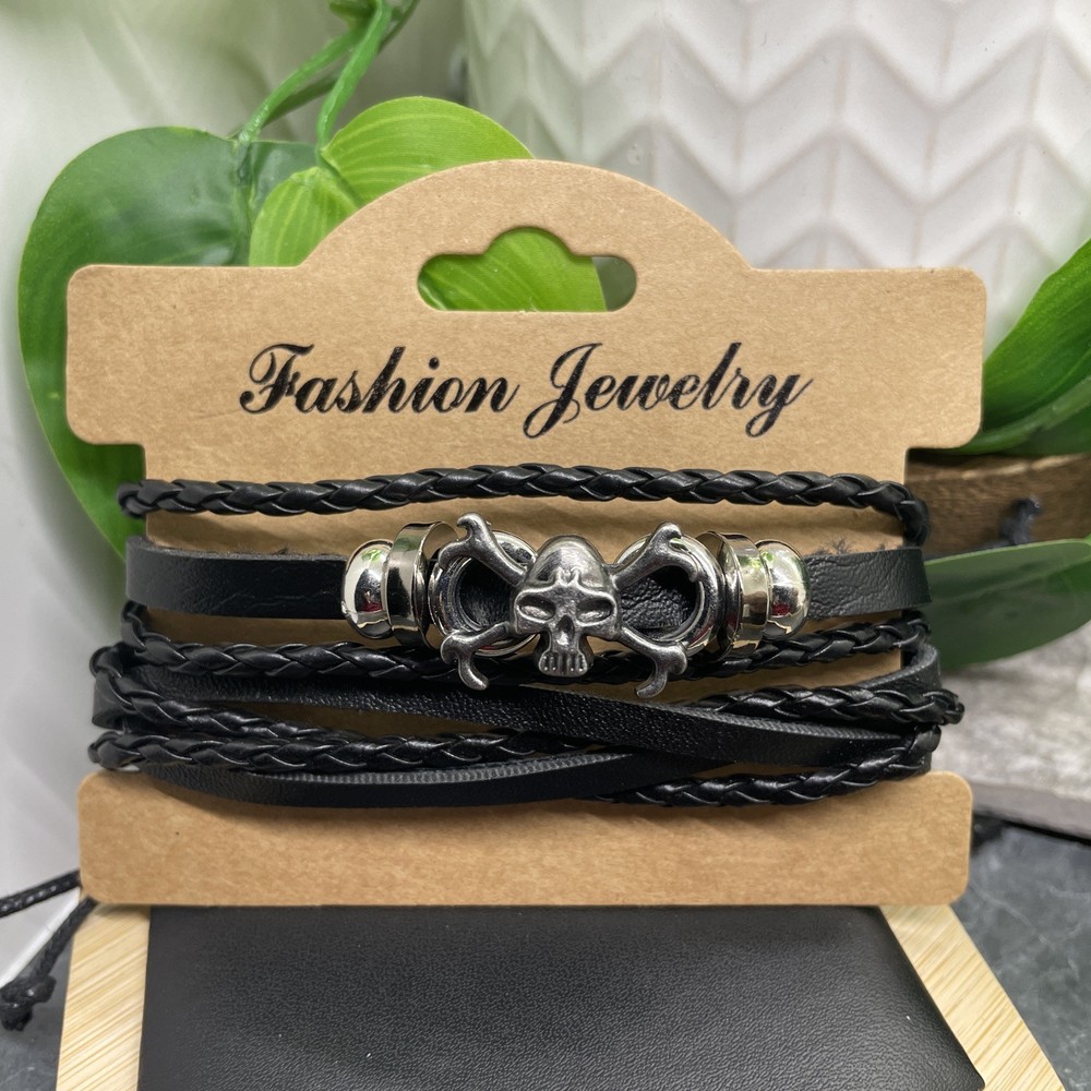 2 PC Leather Bracelet Set Stackable Adjustable Tie New Free Ship B7503