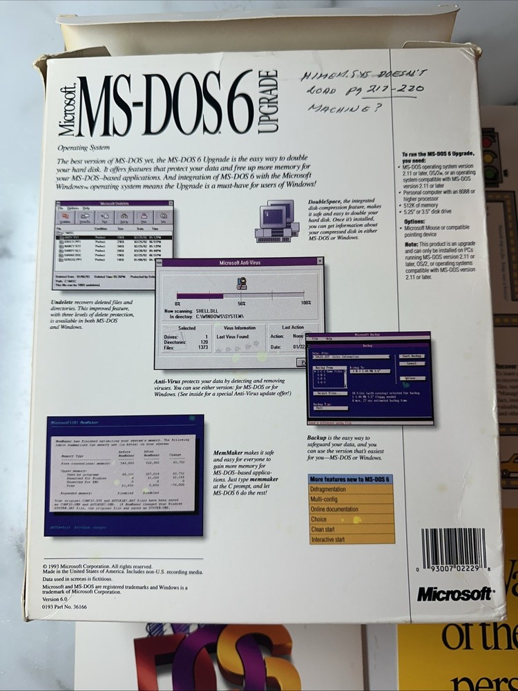 Vintage Microsoft MS-DOS 6.0 Upgrade Operating System 3.5" Disc