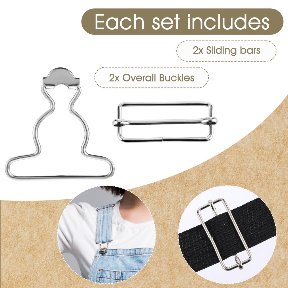 Telooco 2Pairs Overall Buckles Replacement Adjustable Jean 2 inch, Silver