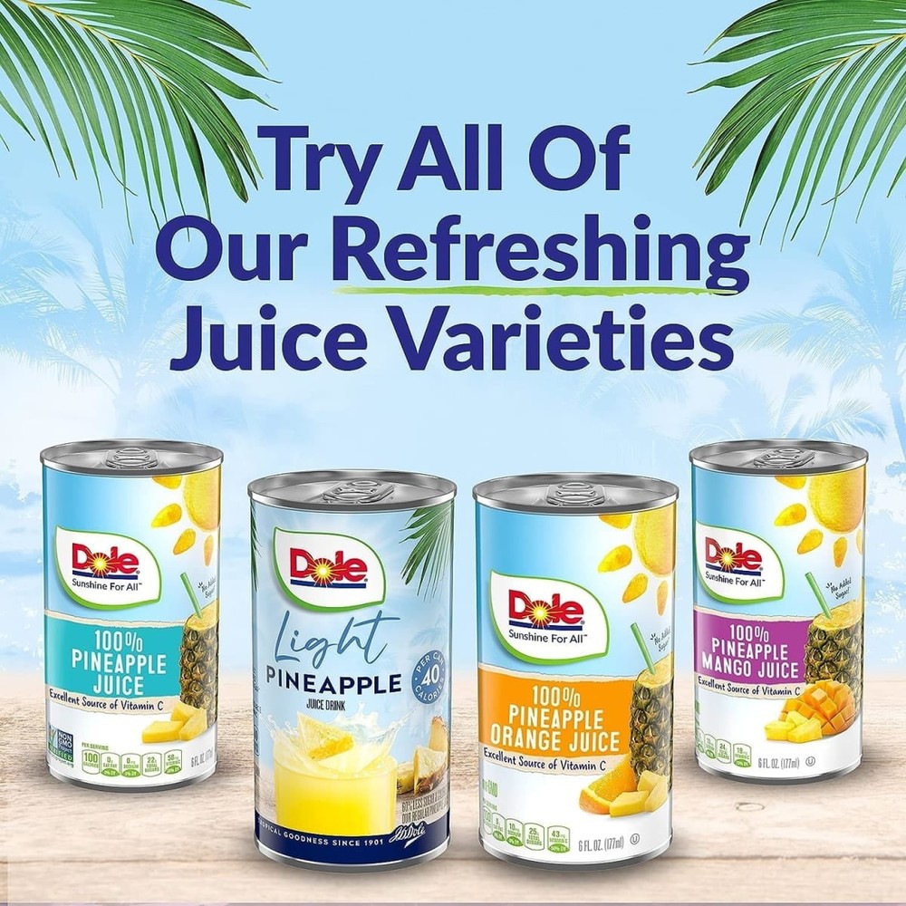 (3 pack) (6 Cans) Dole Light Pineapple Juice Drink, 6 fl oz Can