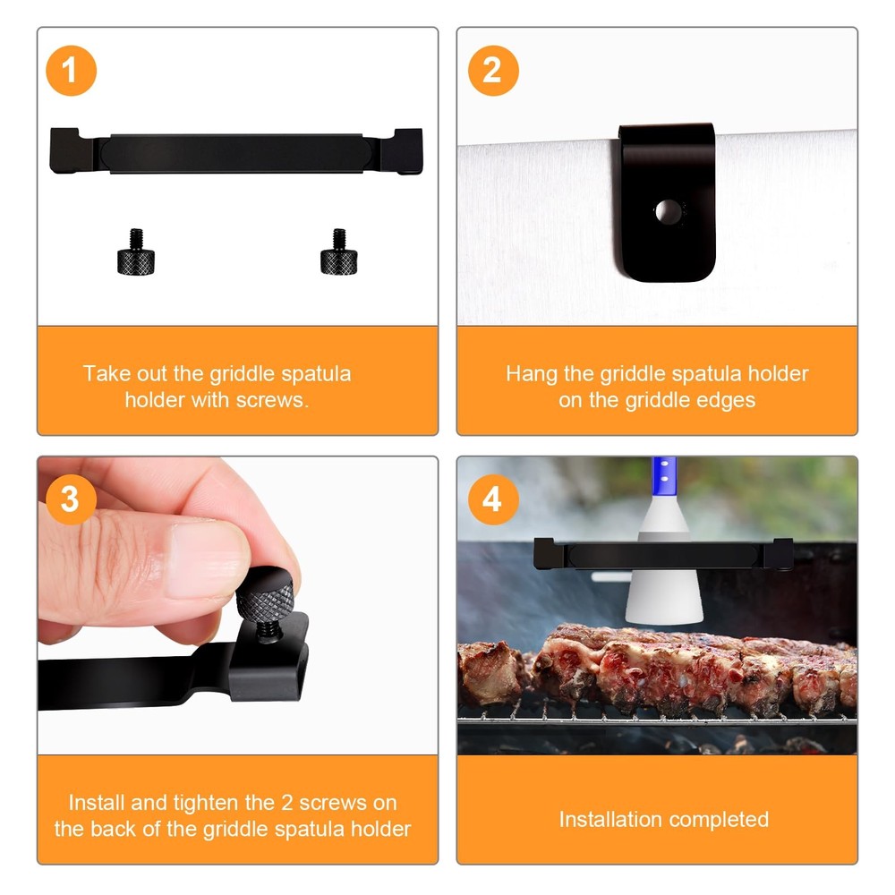Griddle Spatula Holder, Adjustable Stainless Steel Grill Tool Medium, Black