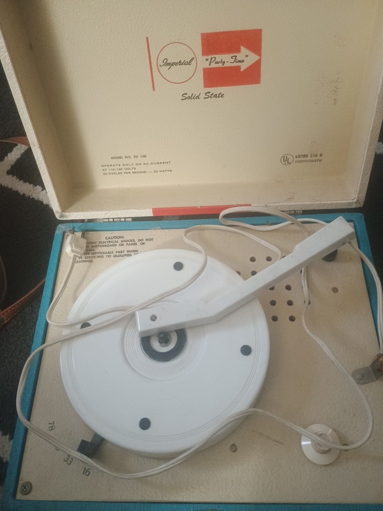 Imperial Party Time Record Player Model 100 White/Blue/Red Stripe