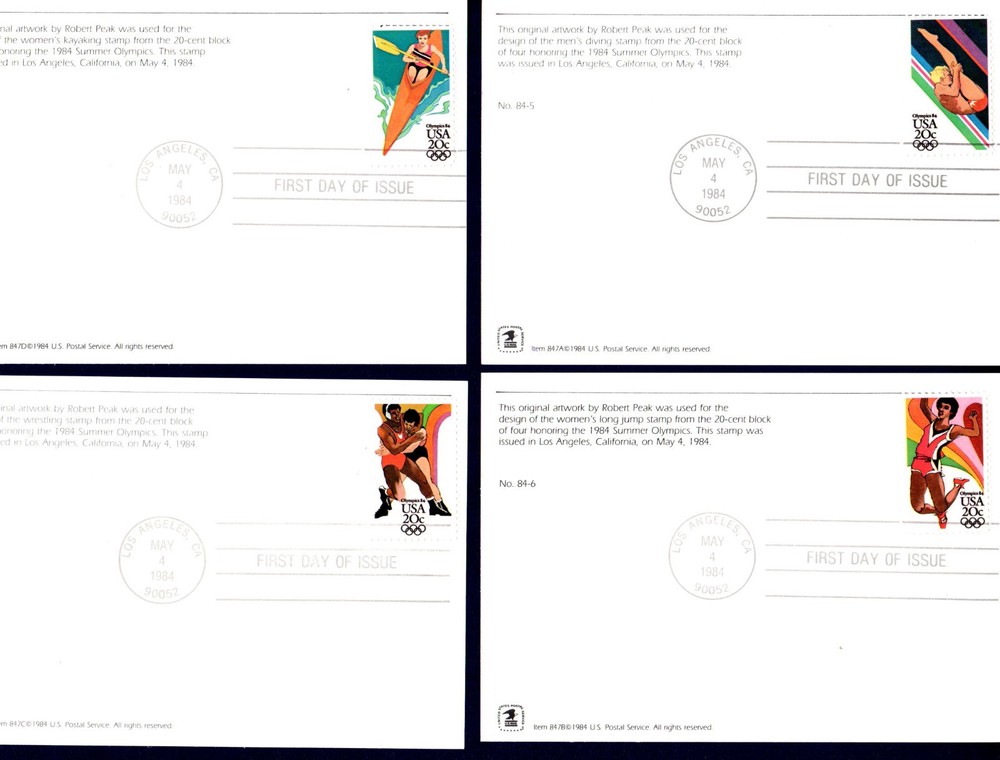 #2082 - 2085 Summer Olympics FDC Maximum Cards