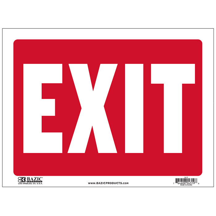 4 Pack - EXIT Sign 9"x12" Durable Plastic, Weatherproof, Bright and Visible