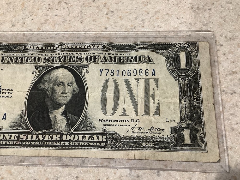 1928-A $1 SILVER CERTIFICATE FUNNY BACK ~ OFF CENTER/Slightly Angle ERROR