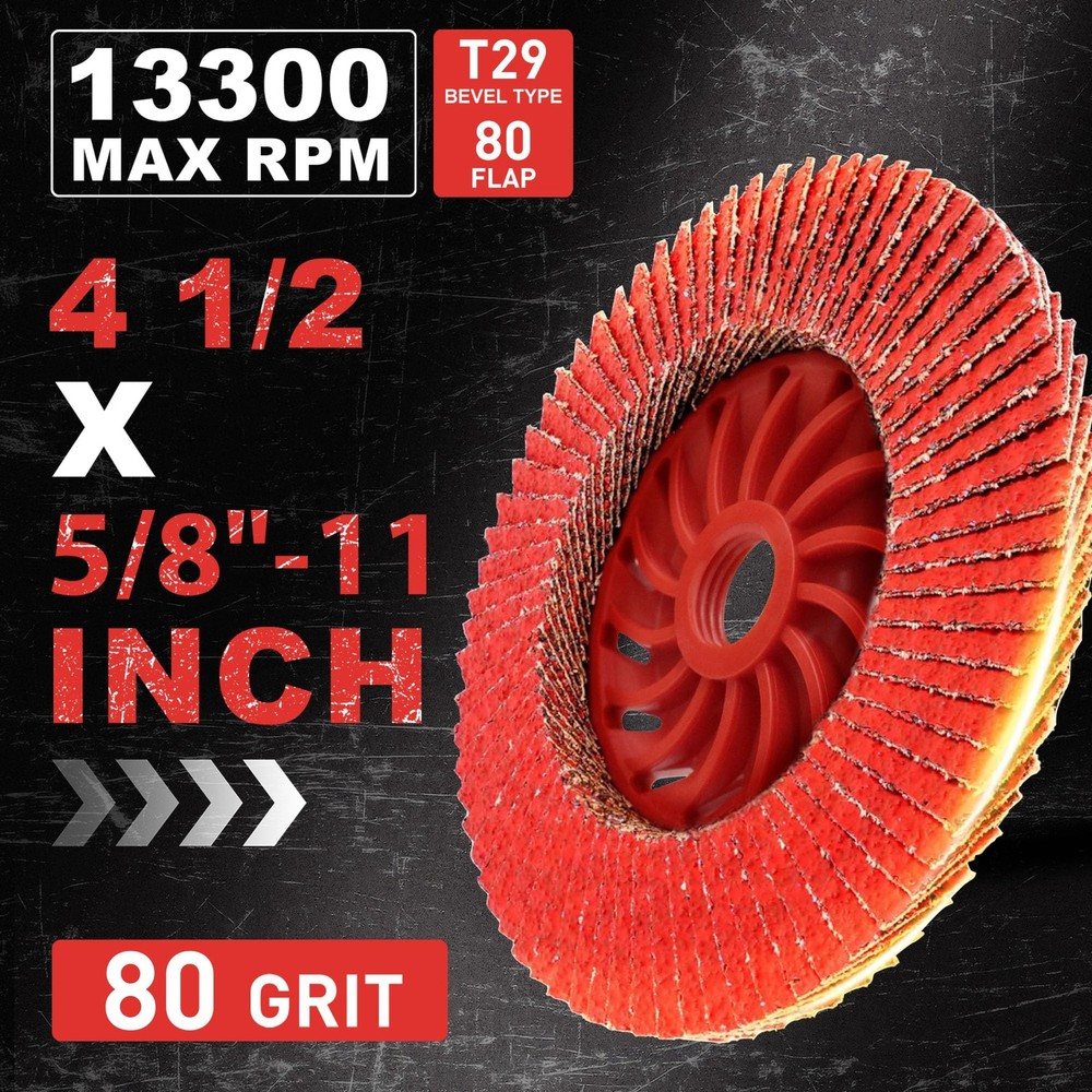 Ceramic Flap Discs 4.5" x 5/8"-11 Type 29 - 80 Grit for Angle Grinder