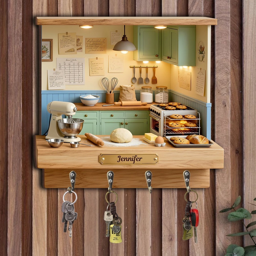 Personalized Baking Kitchen Key Holder, Custom Name Wall Hooks Home Decor Gift