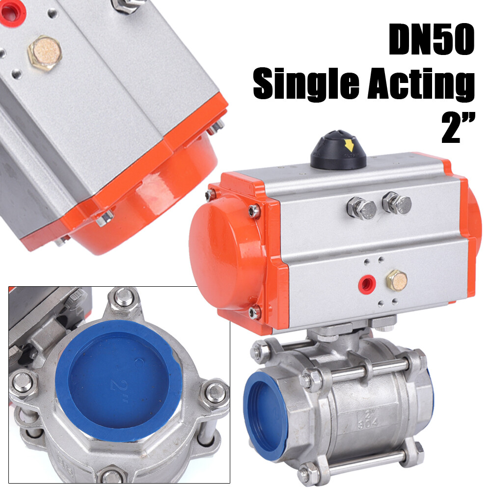 2" Pneumatic Air Actuated Ball Valve Stainless Single Acting Spring Return DN50