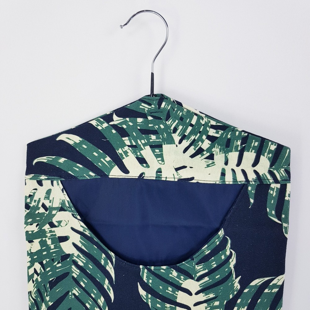 Peg Bag Handmade Navy Blue Green Palm Leaf Lined Laundry Clothes Peg Holder