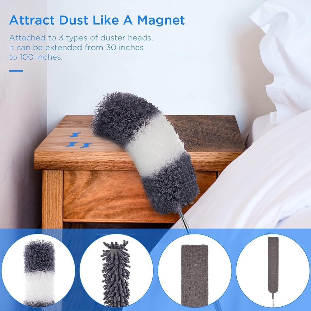 5-Pcs Washable Feather Duster Set with 30-100" Telescopic Pole - Clean with Ease