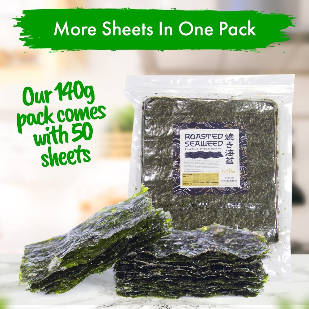Roasted Seaweed Sheets for Sushi Rolls - 50 Full-Size Sheets