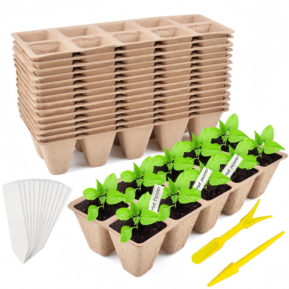 240 Cells Seed Starter Tray 24 Packs Biodegradable Peat Pots Germination Tray...