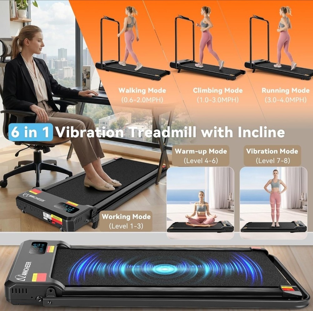 ANCHEER Foldable Manual Treadmill 12% Incline Vibration Remote 320 lb