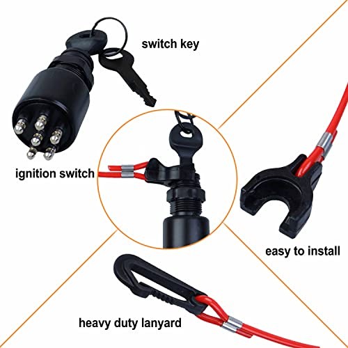 175974 Boat Key Switch Ignition and Safety Lanyard Assembly Replacement for