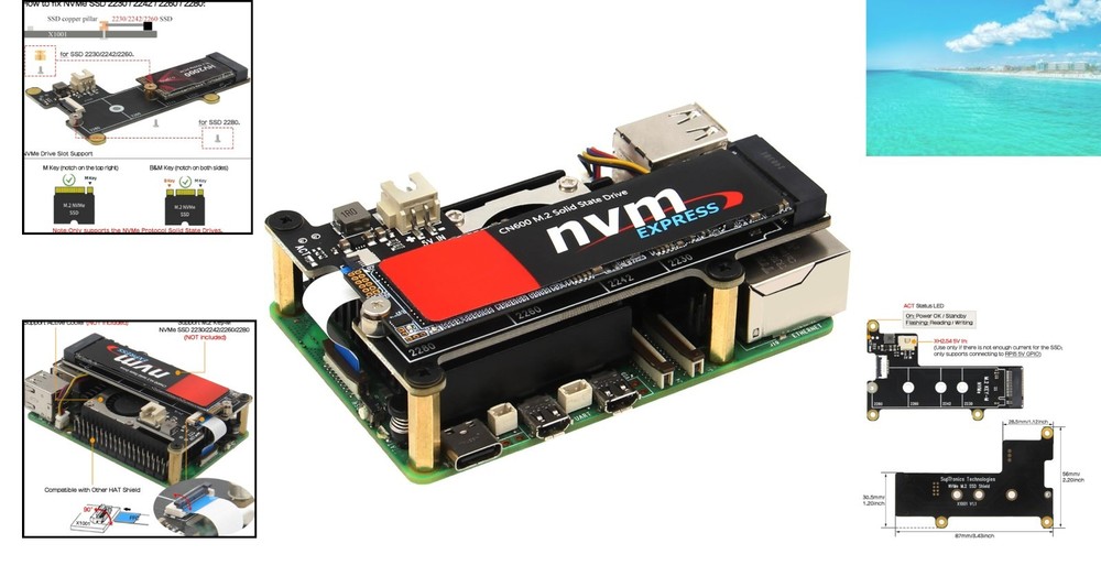Lightweight X1001 PCIe M.2 HAT for Raspberry Pi 5 - Supports Multiple SSD Sizes