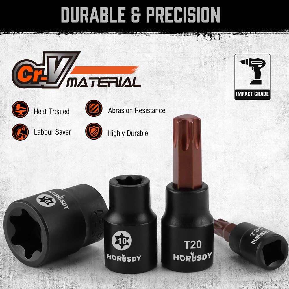 31PC Torx Bit & Female External Socket Set T8- T70 E4-E24 Impact Socket Adapters