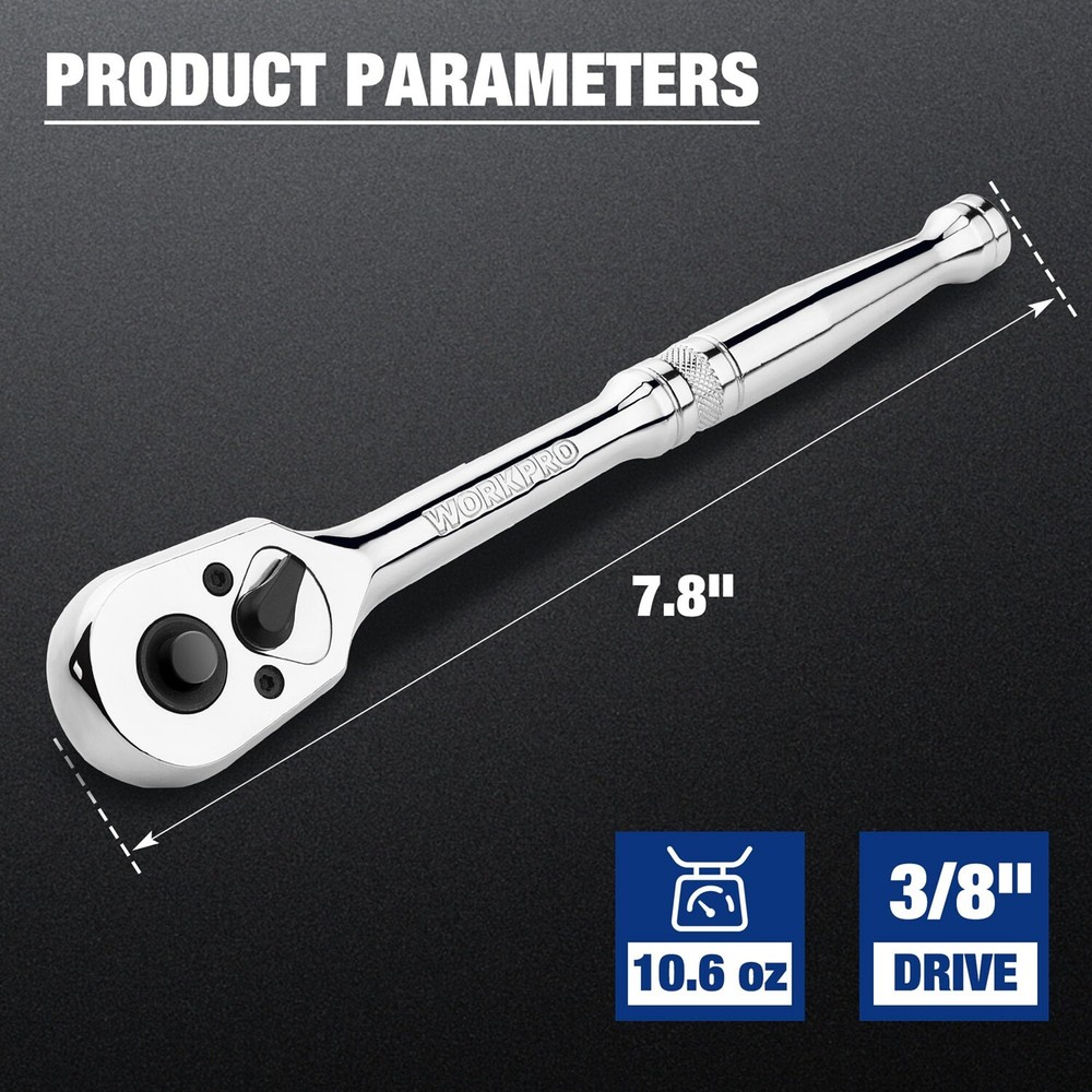 WORKPRO 3/8" Drive Ratchet Handle 72-Tooth Reversible Quick-Release Ratchet Sets