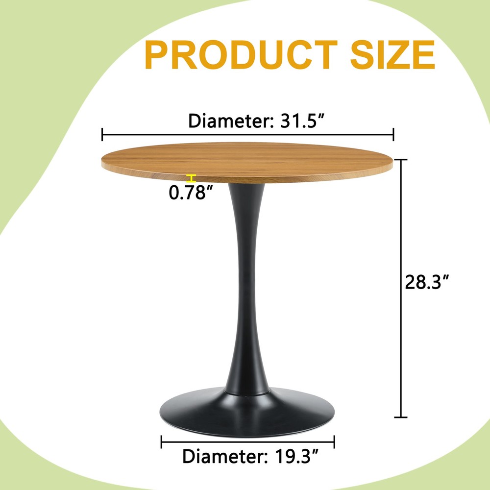 Round Dining Table, 31.5" Circle Tulip Table with Thickened Tabletop & Metal P