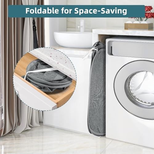 Collapsible Laundry Baskets, Tear Proof Pop Up Laundry Pop Horizontal Gray