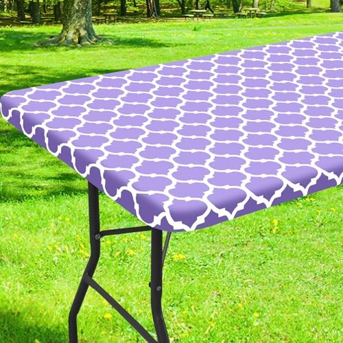 Rectangle Picnic Table Cover, Waterproof Elastic Fitted 30" x 72" Lavender