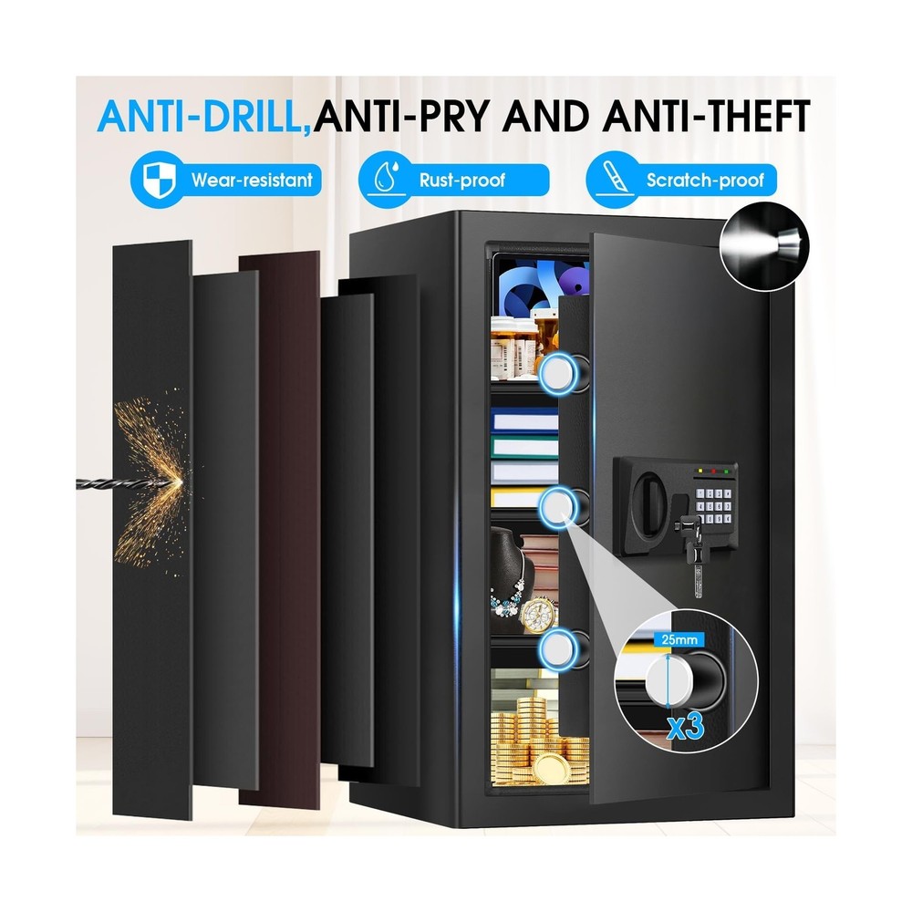 5.2 Cu Ft Large Home Safe Box Fireproof Waterproof, Personal Security Safe wi...