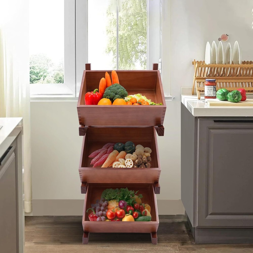 Fruit and Vegetable Storage Rack, 3-Tier Pull-Out Snack Stand Fruit Basket Stand